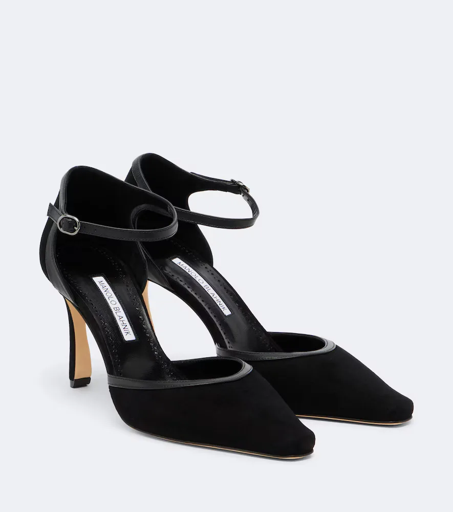 Verdusan Leather-Trimmed Suede Pumps by Manolo Blahnik