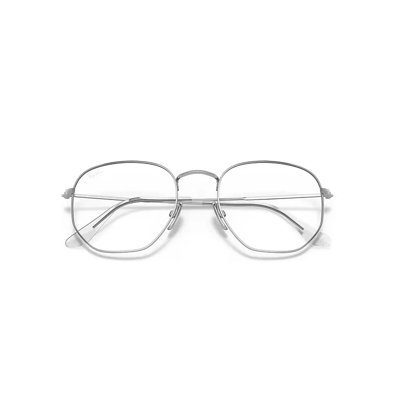 Hexagonal Titanium Optics Eyeglasses Silver Frame Clear Lenses Polarized by Ray-Ban