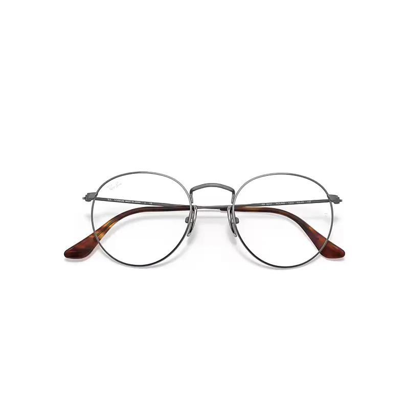 Round Titanium Optics Eyeglasses Gunmetal Frame Clear Lenses by Ray-Ban