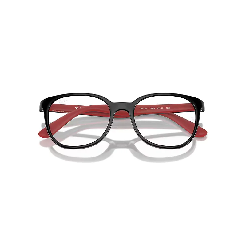 Rb1631 Optics Bio-Based Eyeglasses Black on Red Frame Clear Lenses by Ray-Ban