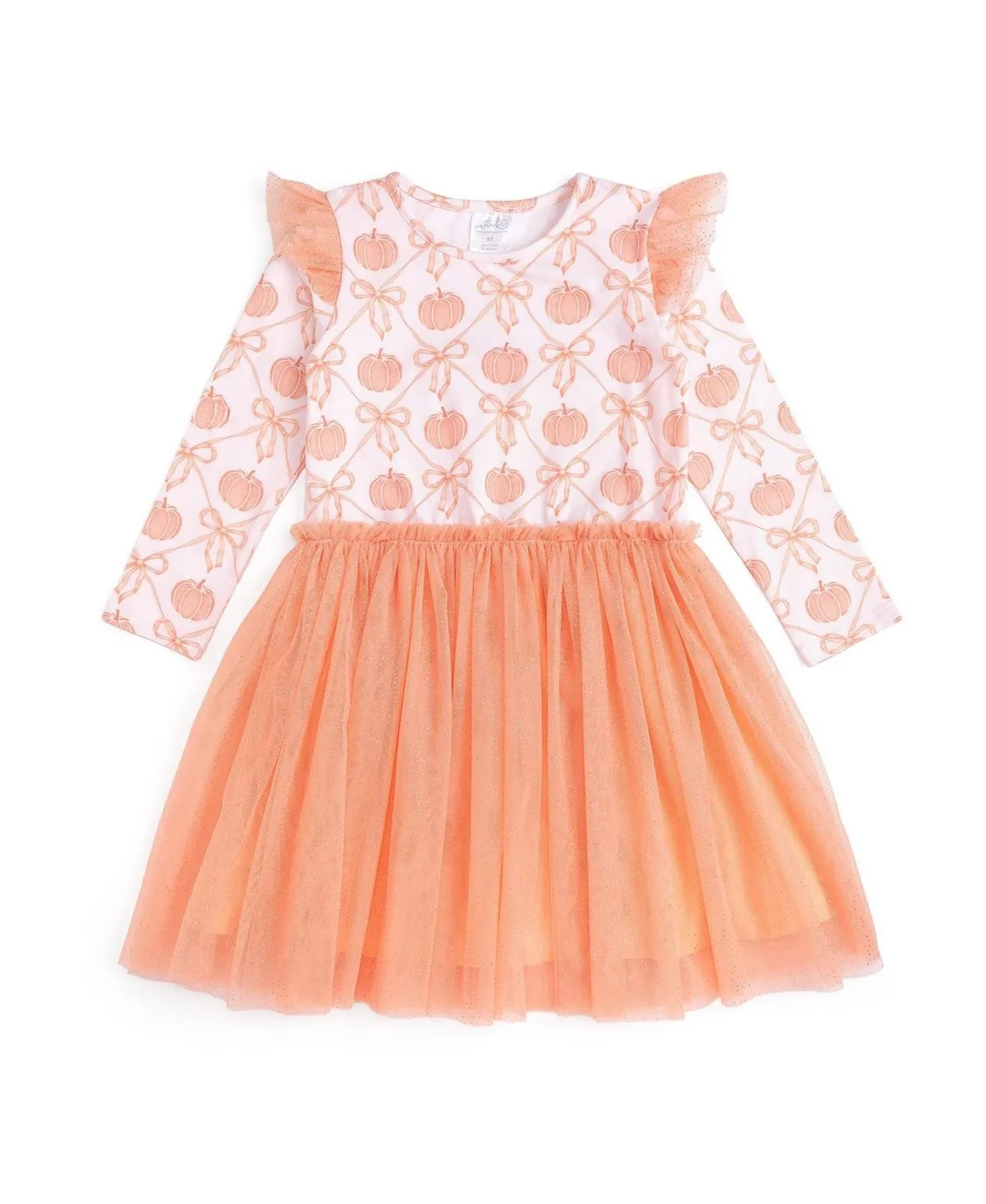 Pumpkin Bow Trellis Long Sleeve Tutu Dress by Sweet Wink