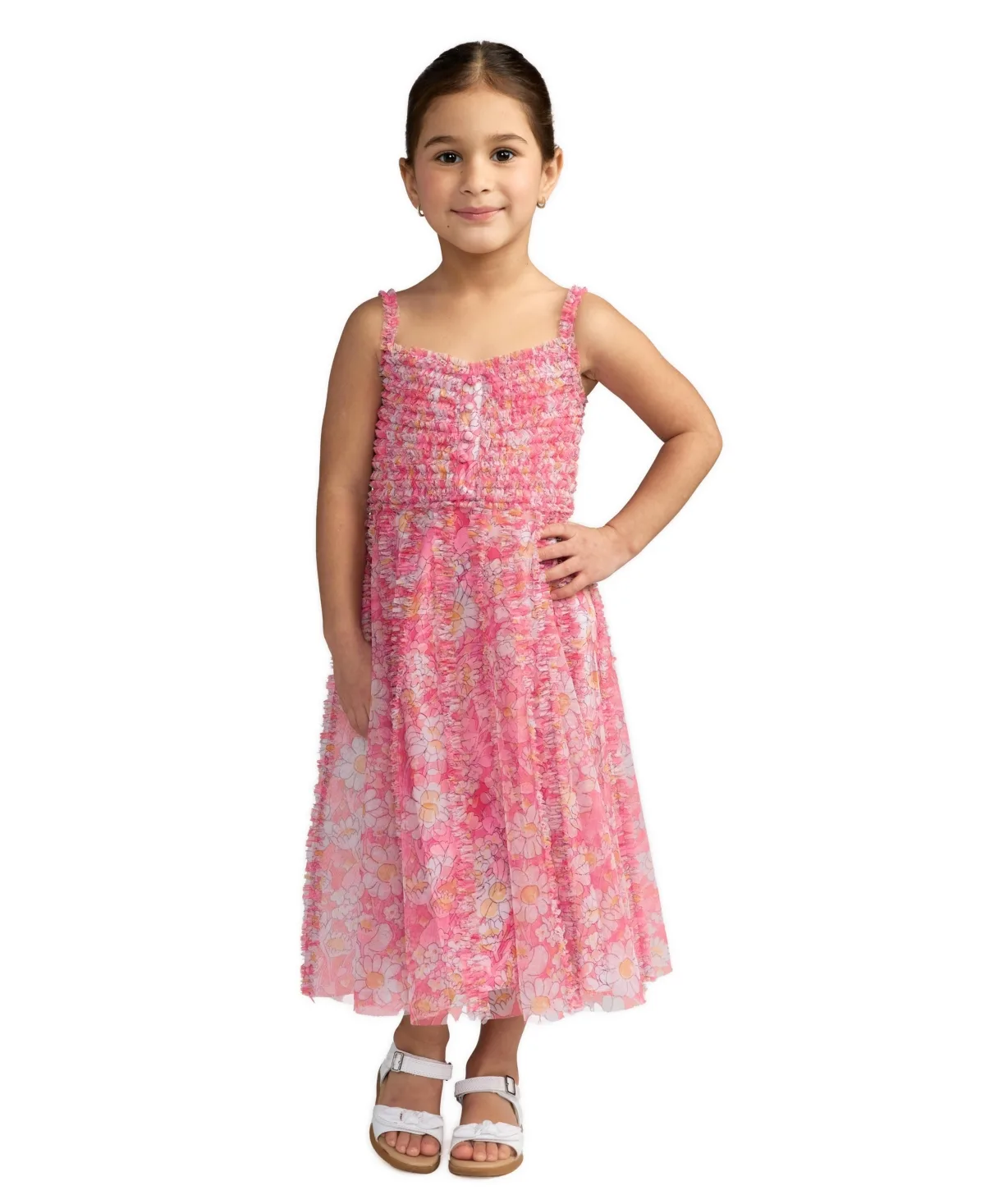 Mesh V-Neck Floral Print Mini Dress by Mac Duggal