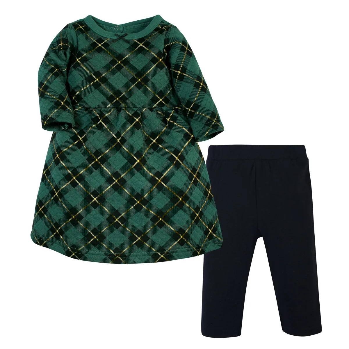 Hudson Quilted Cotton Long-Sleeve Dress and Leggings 2pc Set, Enchanted Forest by Hudson Baby