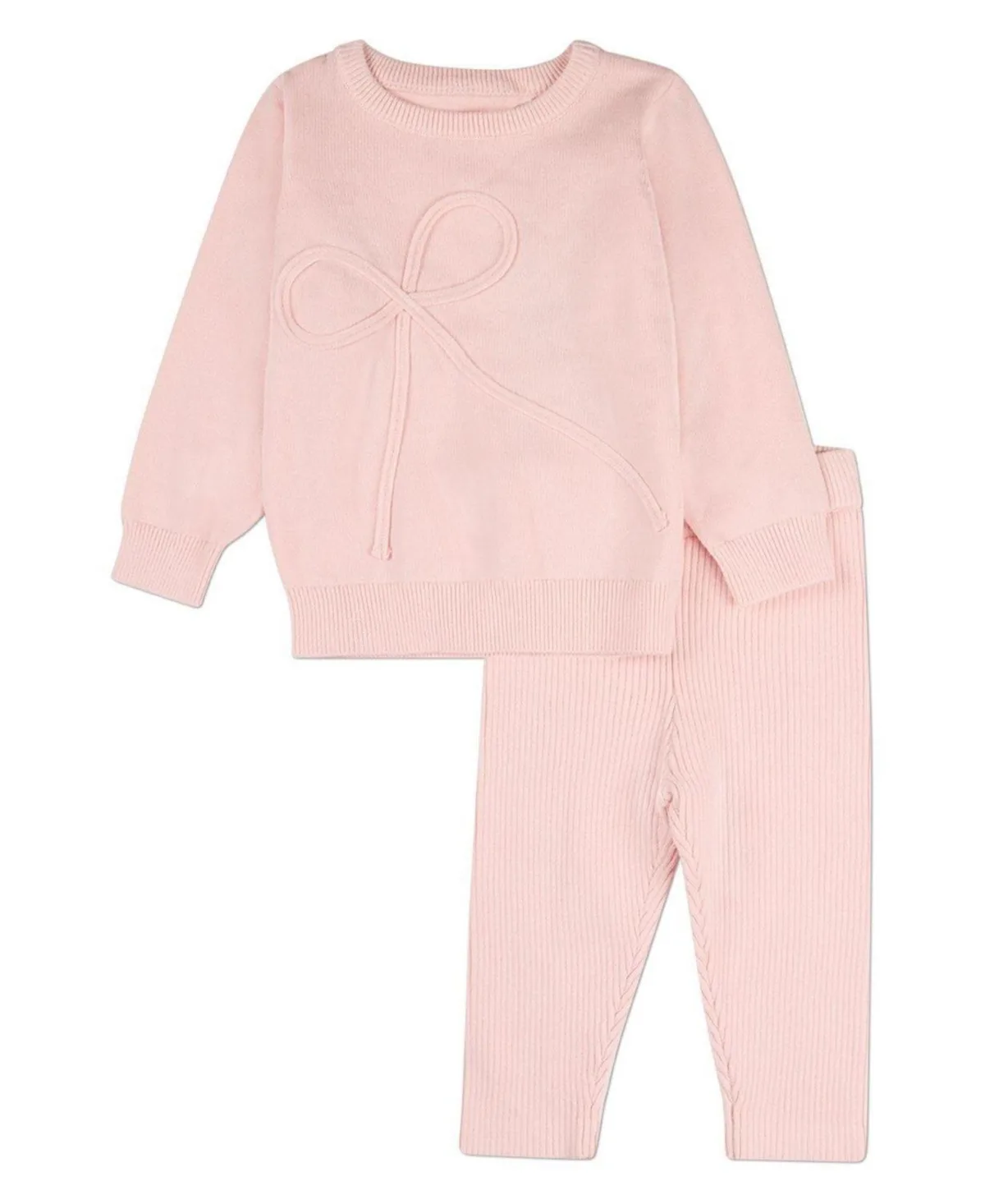 2 Piece 100 Percentage Cotton Knit Set with Bow Trim by Memoi