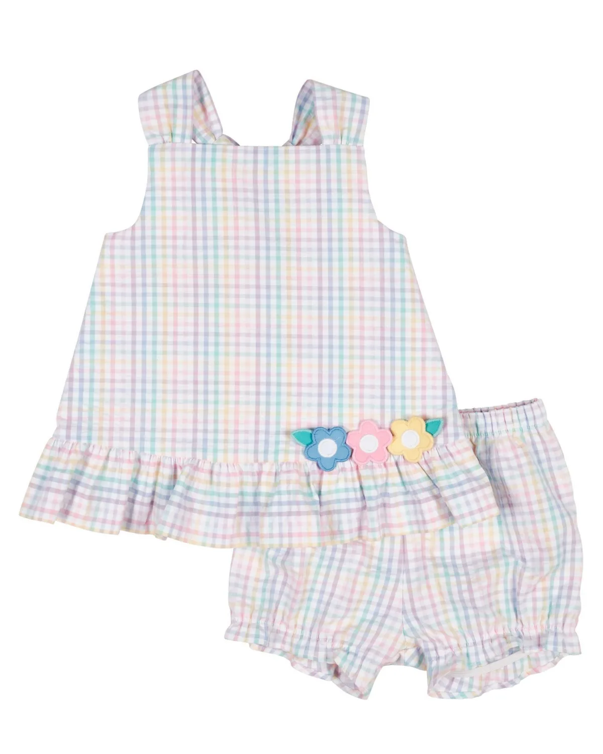 Plaid Seersucker Dress and Bloomer with Flowers by Florence Eiseman