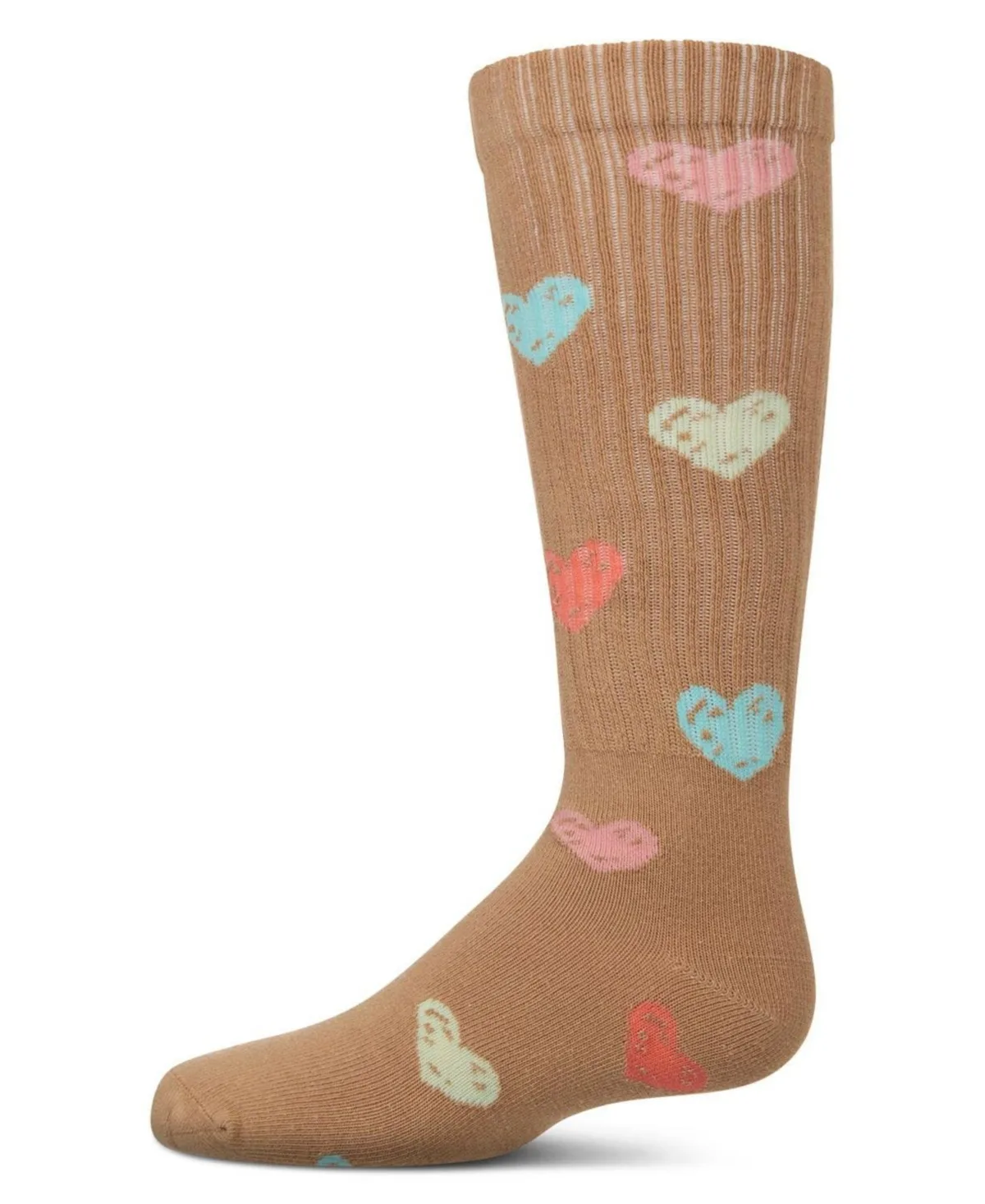 Ribbed Cotton Blend Multi Graffiti Hearts Knee Sock by Memoi