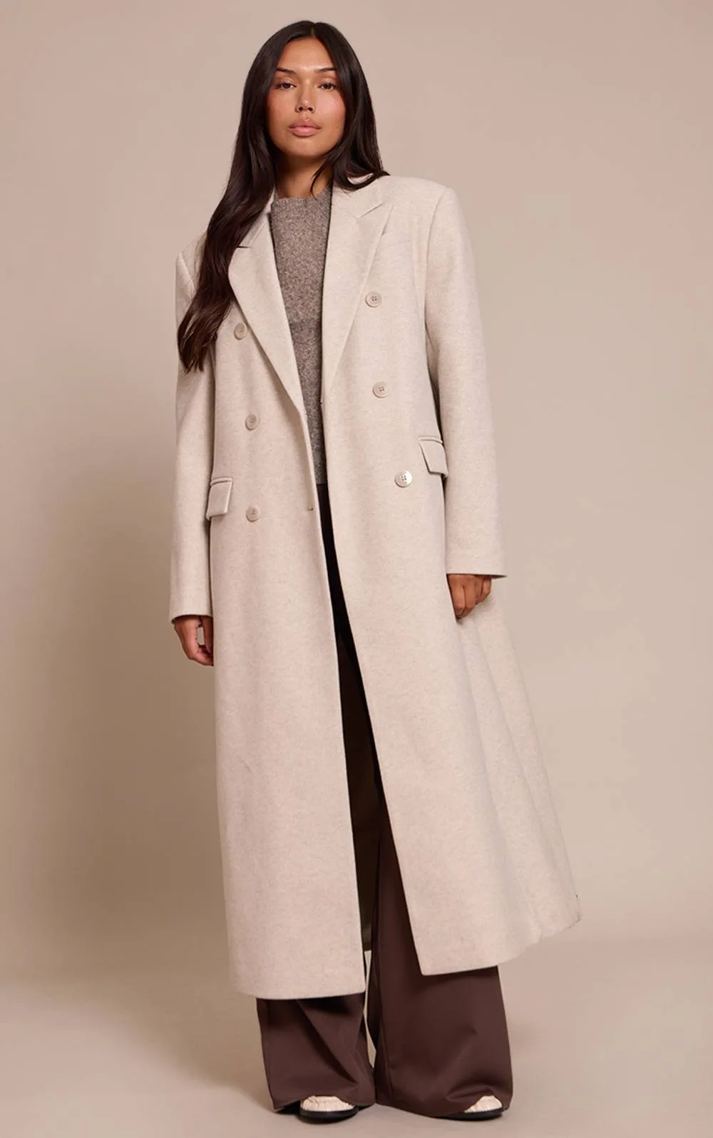 Double Breasted Wool Look Oversized Structured Coat by PrettyLittleThing