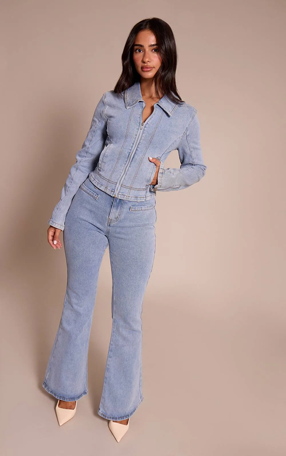 Front Pocket Flare Denim Jeans by PrettyLittleThing