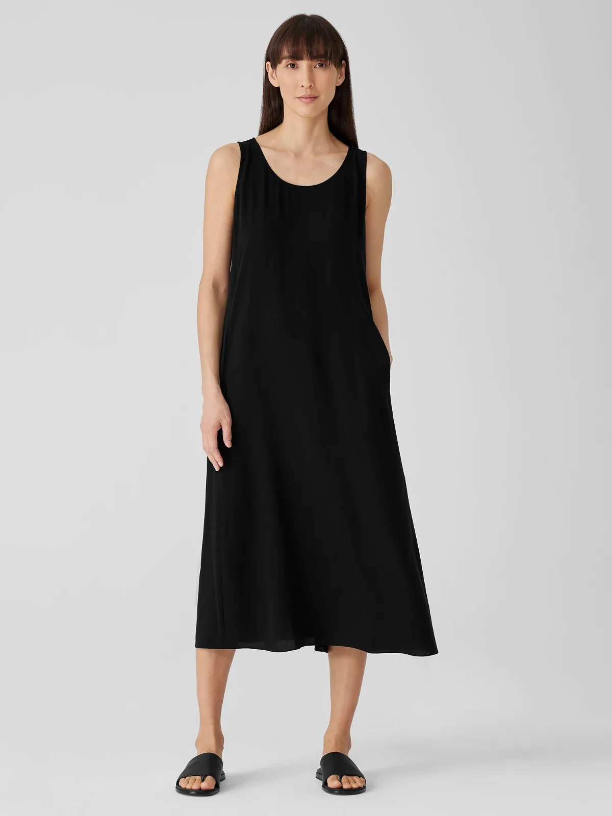 Silk Georgette Crepe Scoop Neck Dress by EILEEN FISHER