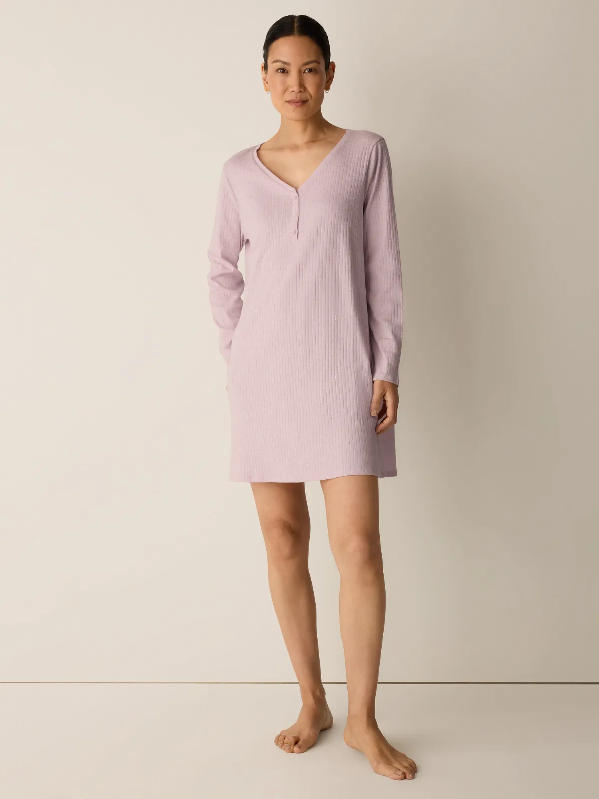 Organic Cotton Rib V-Neck Sleep Dress by EILEEN FISHER