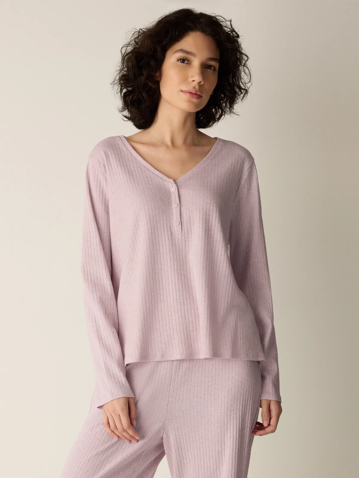 Organic Cotton Rib V-Neck Sleep Top by EILEEN FISHER