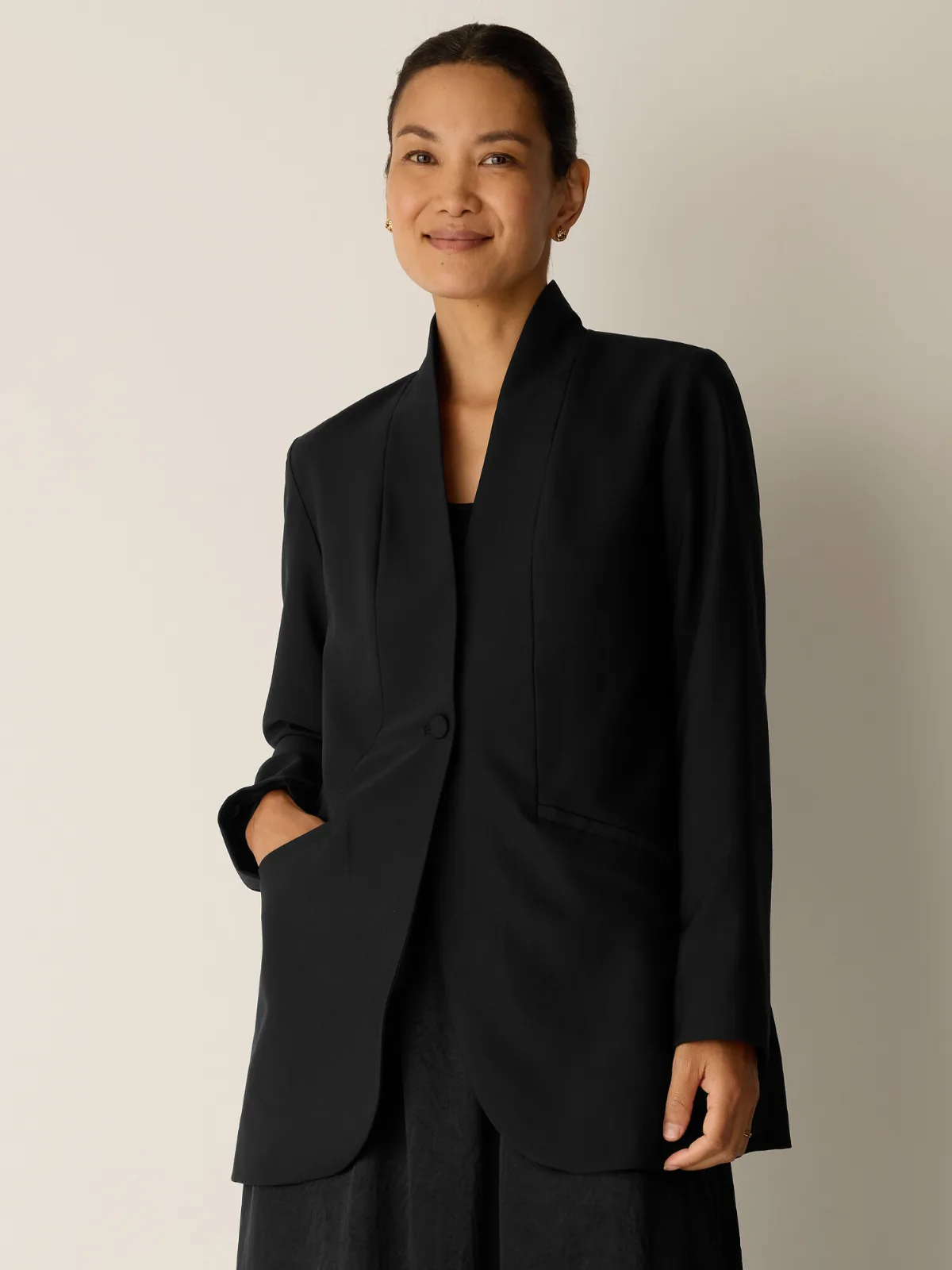 Seasonless Wool High Collar Jacket by EILEEN FISHER