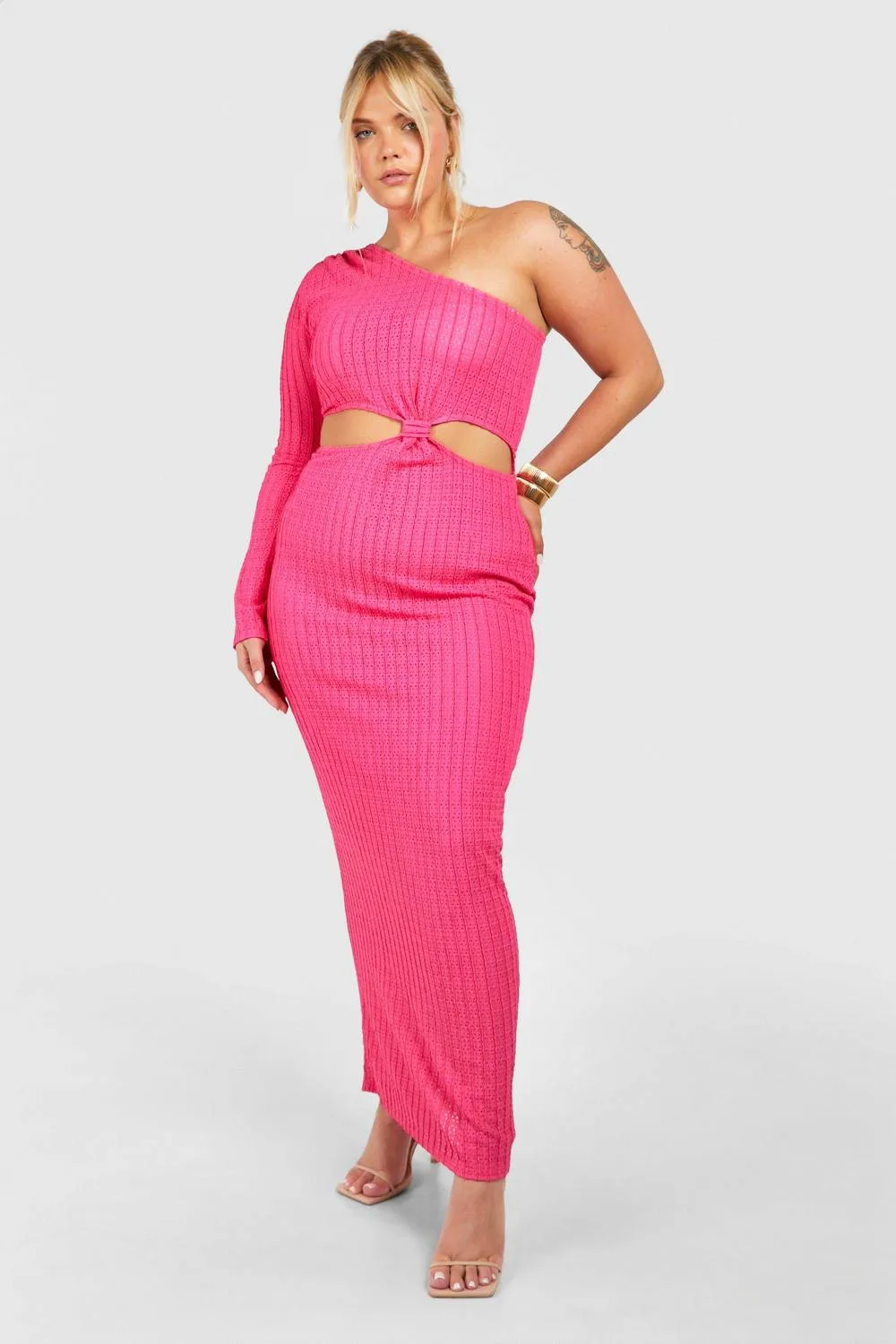Textured Cut Out One Shoulder Maxi Dress by boohoo