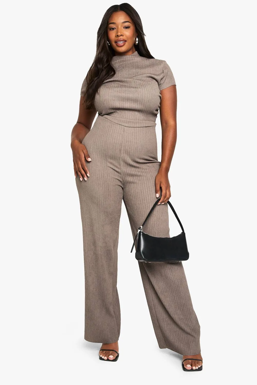 Ripple Texture High Neck Jumpsuit by boohoo