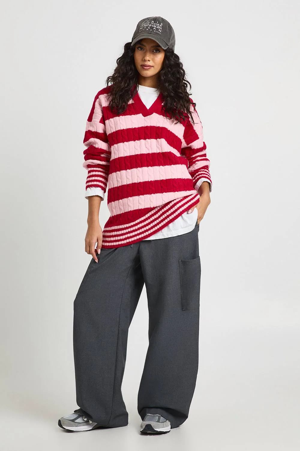 V Neck Collared Stripe Jumper by boohoo