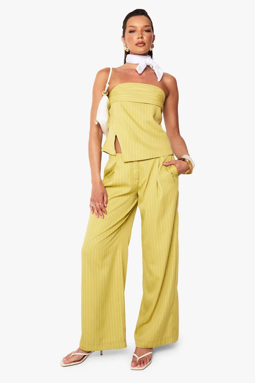Woven Pinstripe Straight Leg Trouser by boohoo