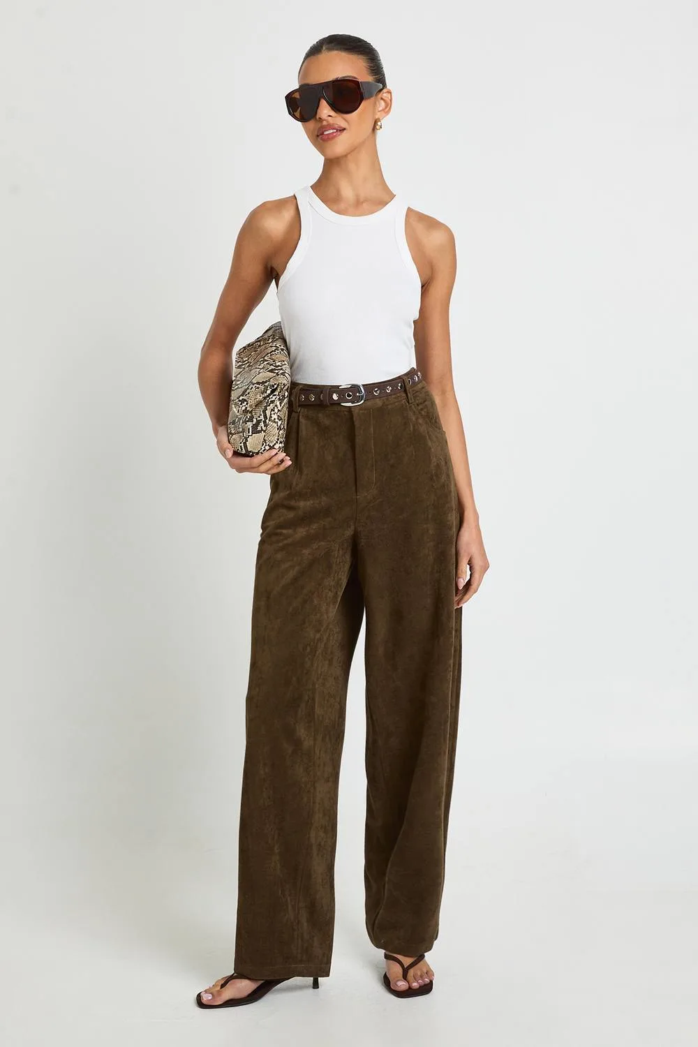 Suede Barrel Leg Trouser by boohoo