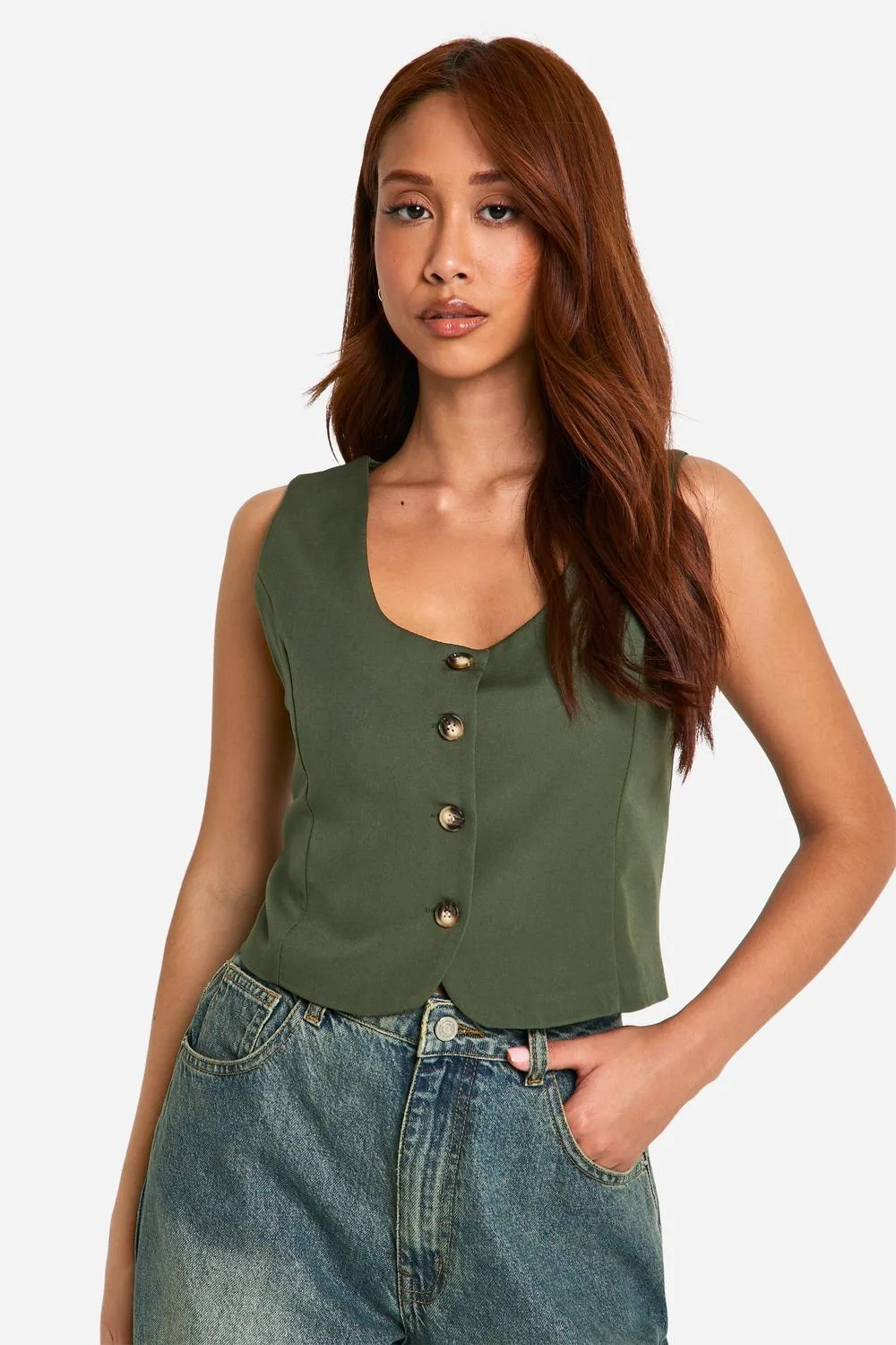 Square Neck Crop Waistcoat by boohoo