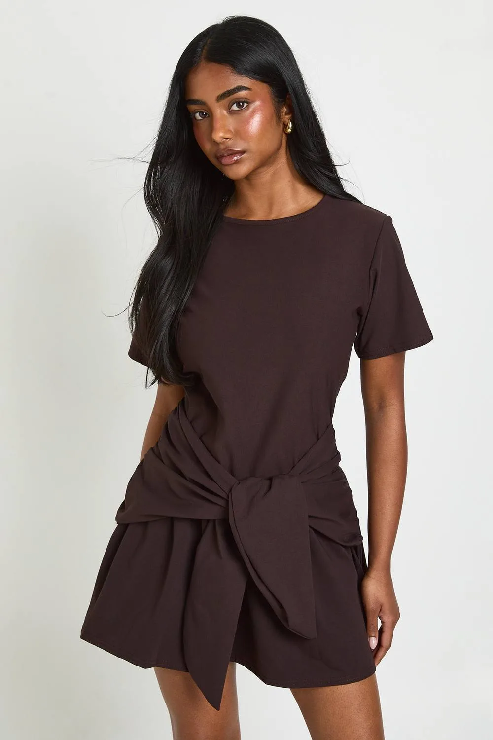 Tie Waist Long Sleeve Smock Dress by boohoo