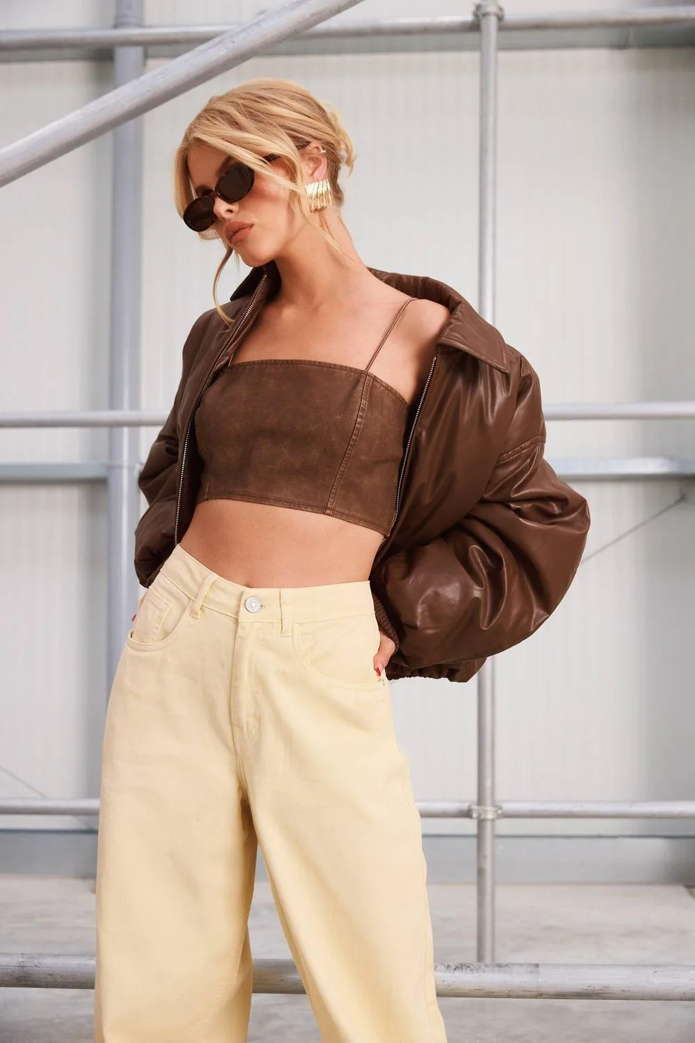 Washed Faux Leather Strappy Crop Top by boohoo
