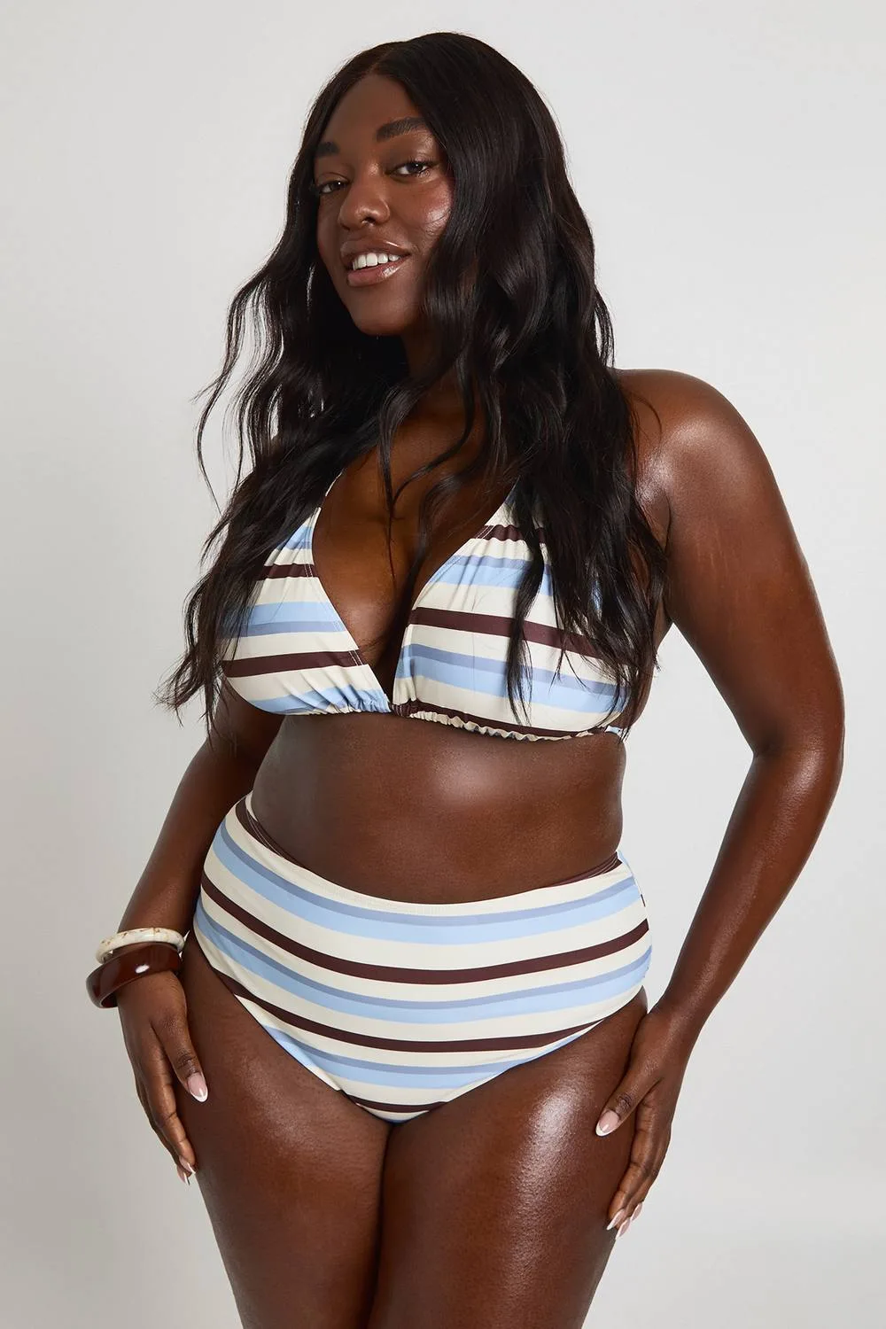 Stripe Top & High Waist Bikini by boohoo