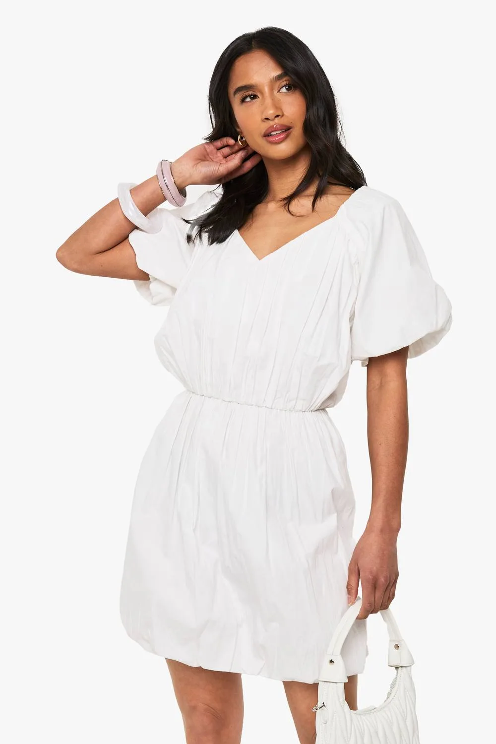 V Neck Extreme Puff Sleeve Mini Skater Dress by boohoo