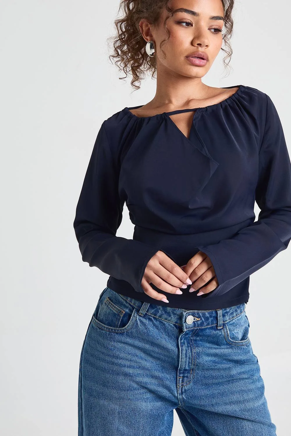 Keyhole Cinched Waist Blouse by boohoo