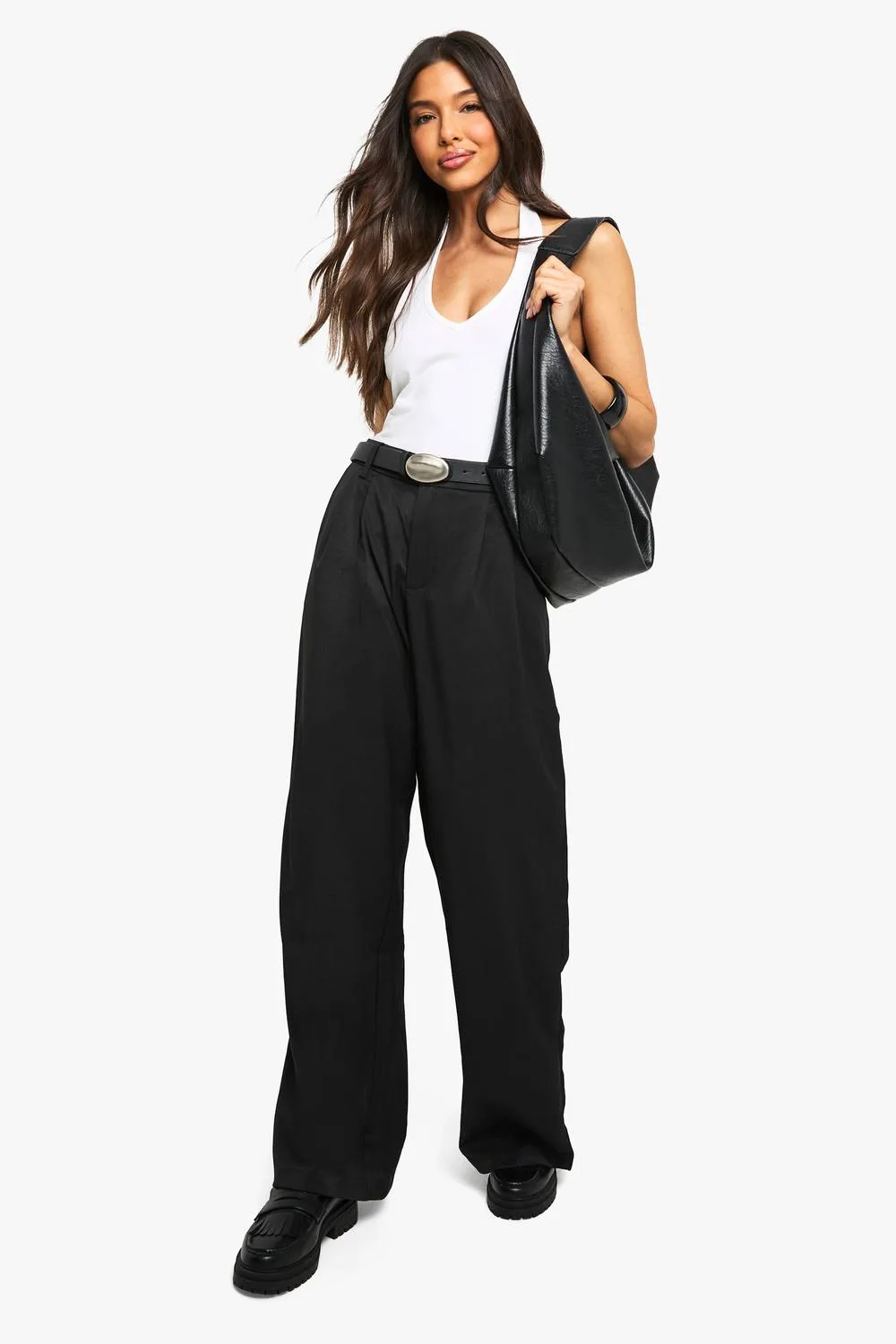 Tailored Woven Straight Leg Trousers by boohoo