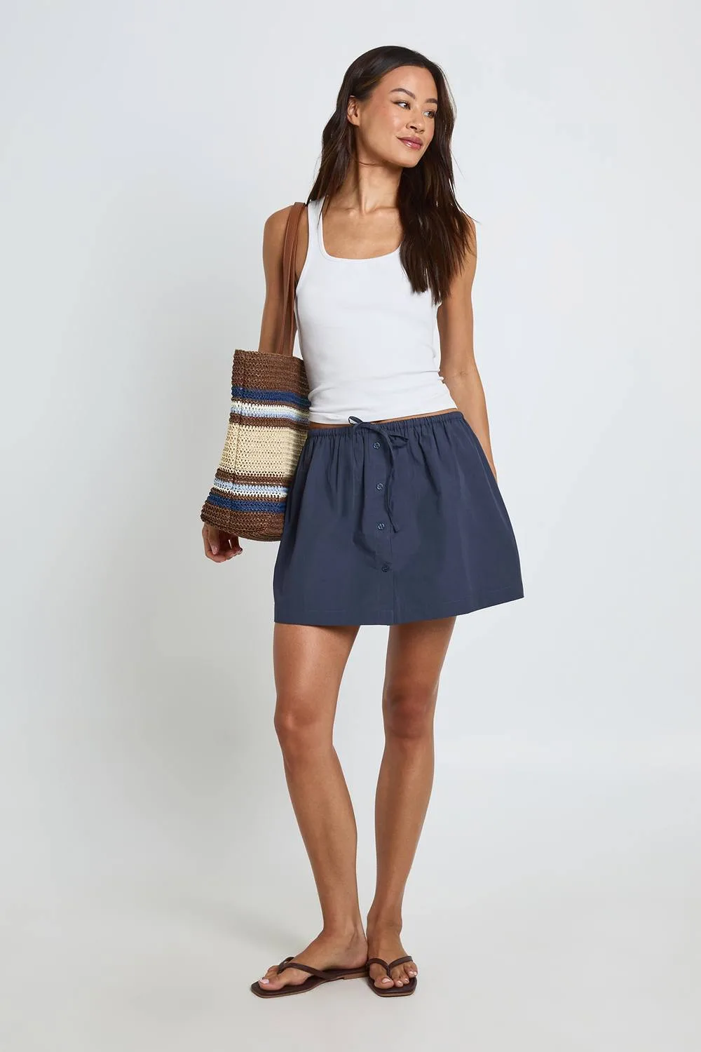 Cotton Poplin Button Front Mini Skirt by boohoo