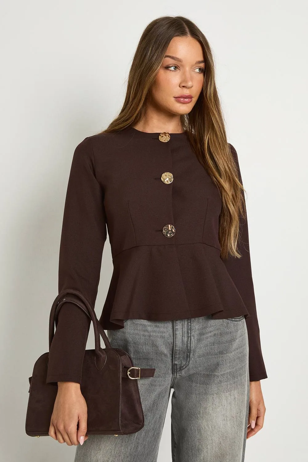 Gold Button Peplum Blazer by boohoo