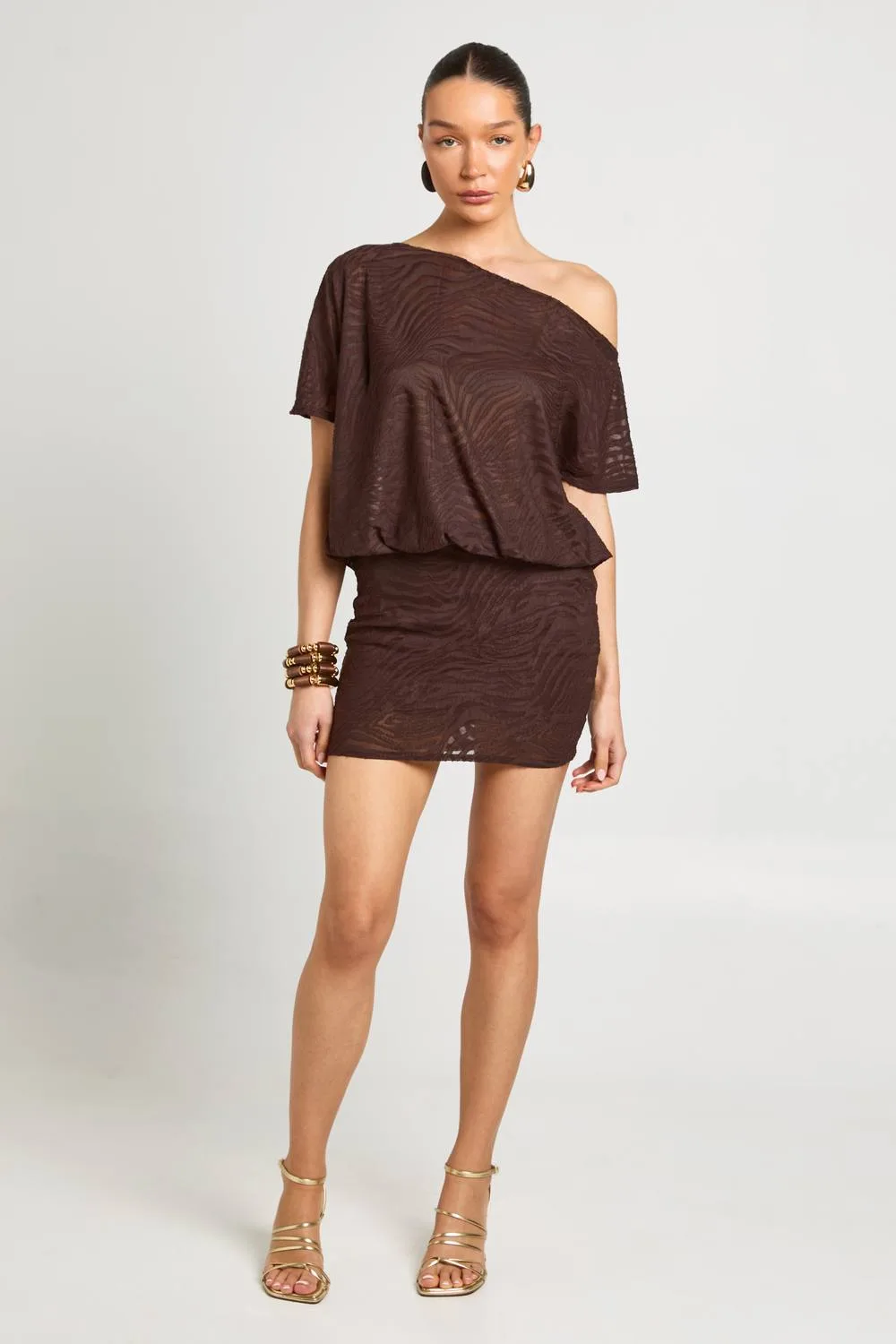 Burnout Zebra Asym Neck Blouson Top Dress by boohoo