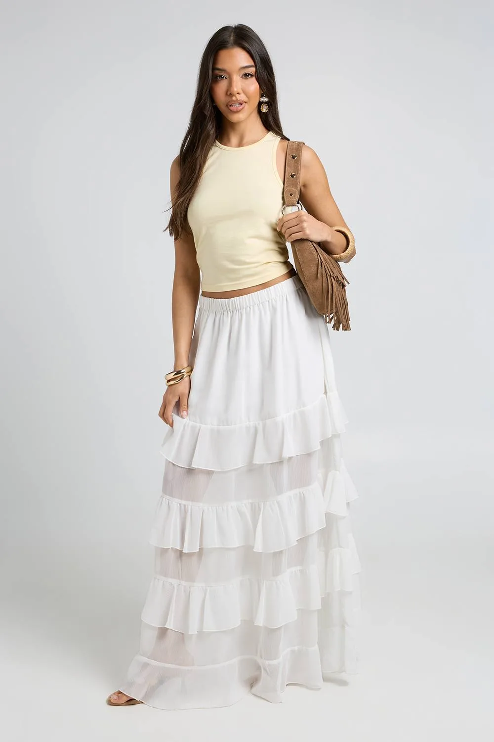 Ruffle Chiffon Tiered Maxi Skirt by boohoo