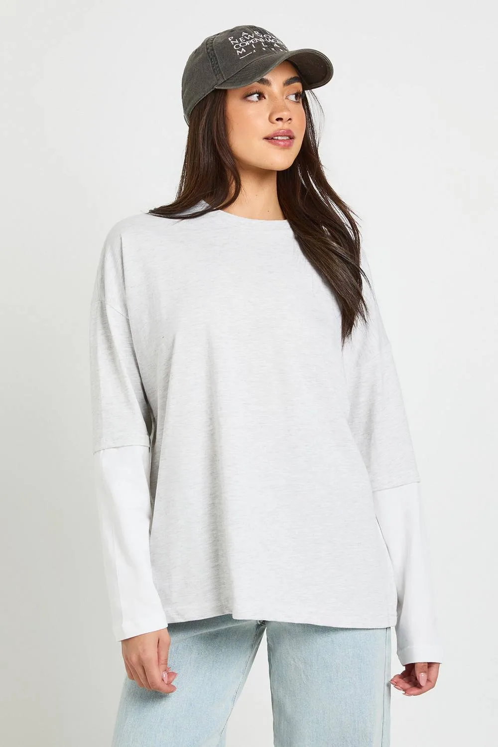Contrast Sleeve Double Layer Oversized T-Shirt by boohoo