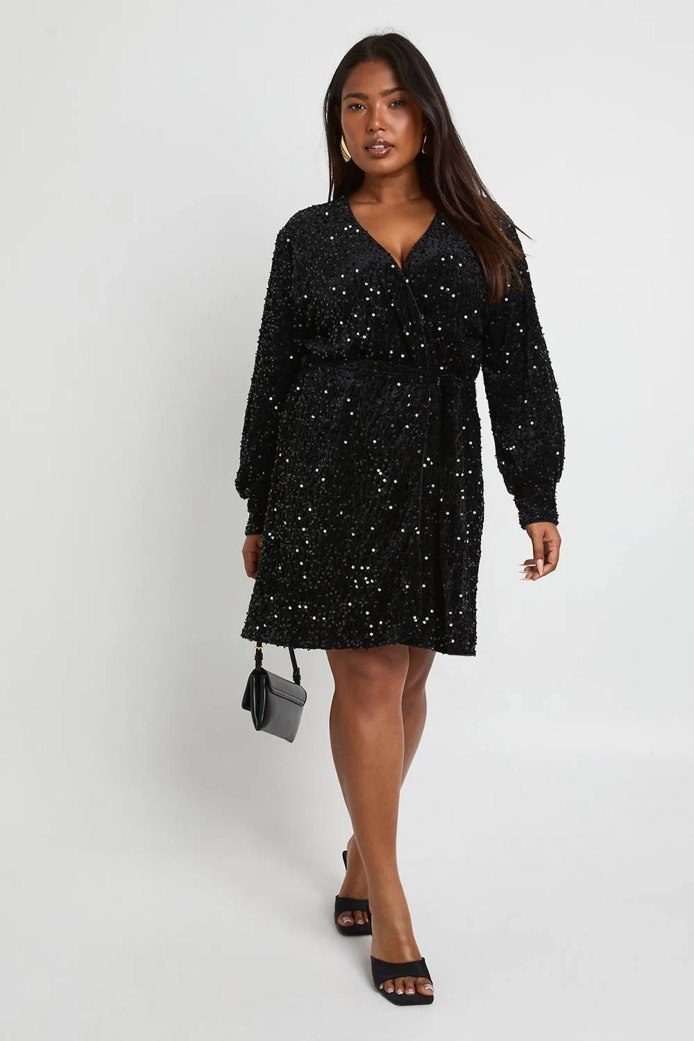 Velvet Sequin Wrap Mini Dress by boohoo