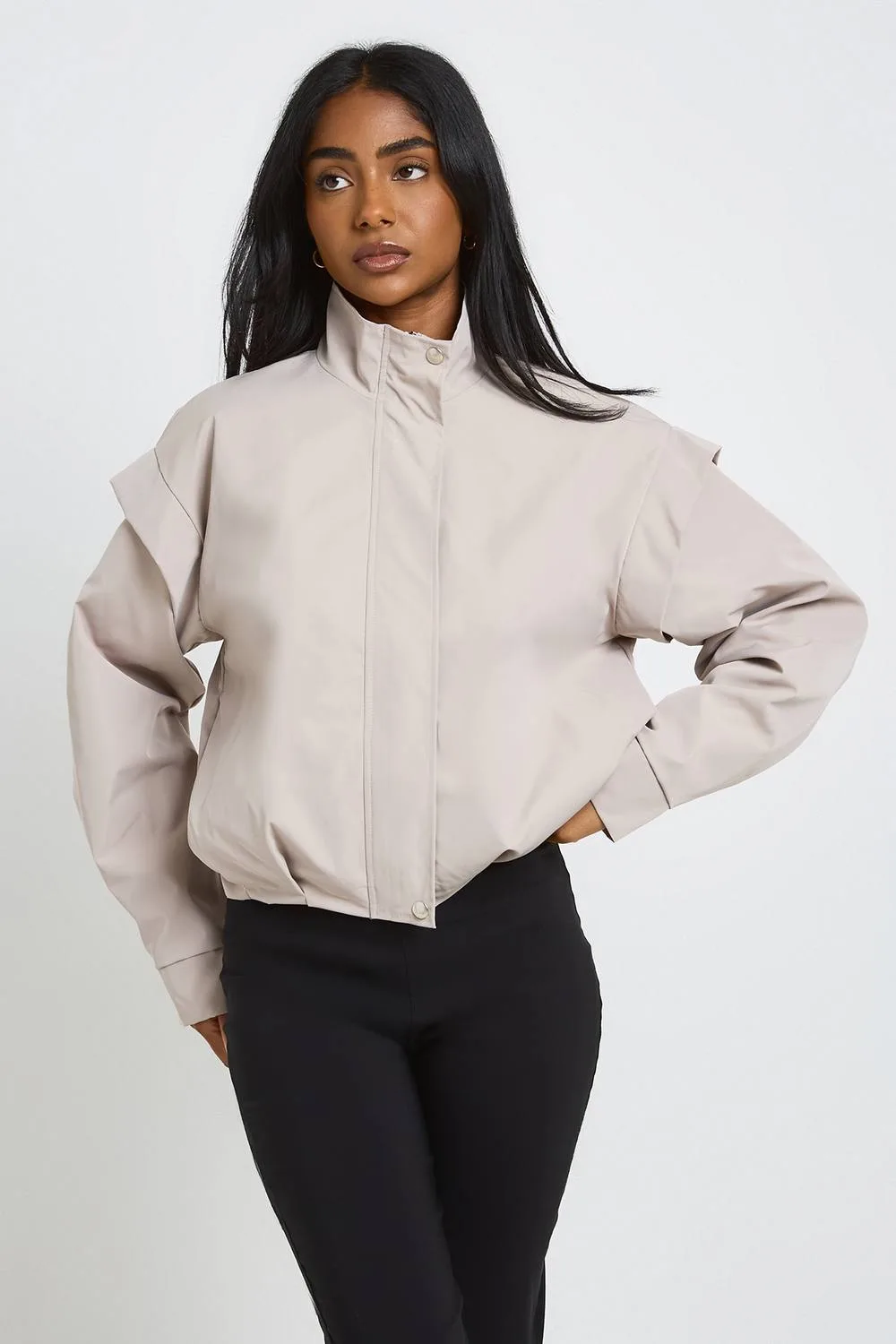 Shoulder Detail Funnel Neck Jacket by boohoo