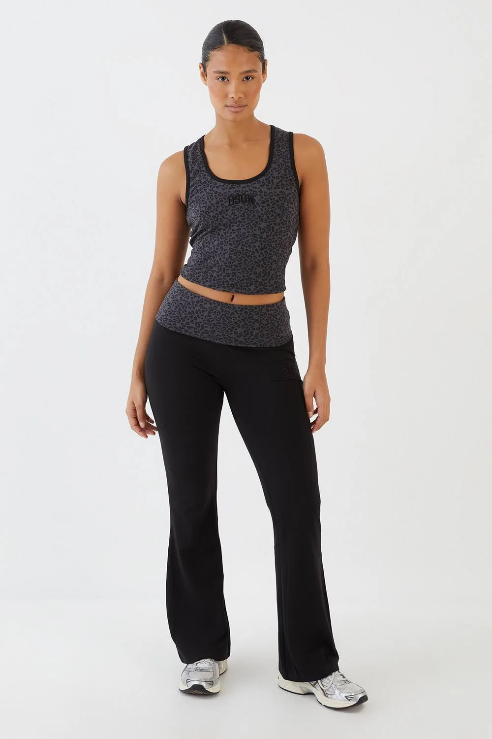 Leopard Fold Over Flare Legging Pants by DSGN Studio
