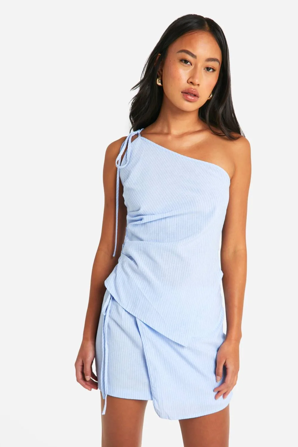 Asymmetric Stripe Ruched Cami by boohoo