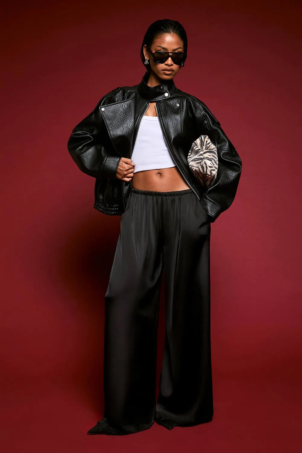 Satin Lace Trim Wide Leg Trousers by boohoo