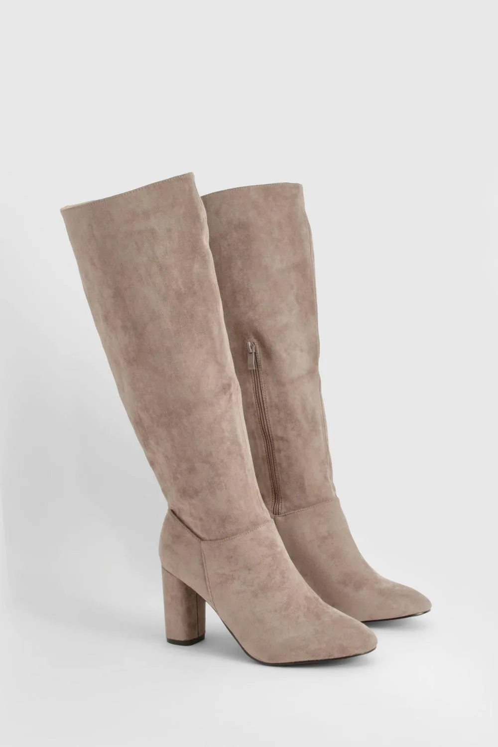 Wide Fit Faux Suede Block Heel Knee High Boots by boohoo