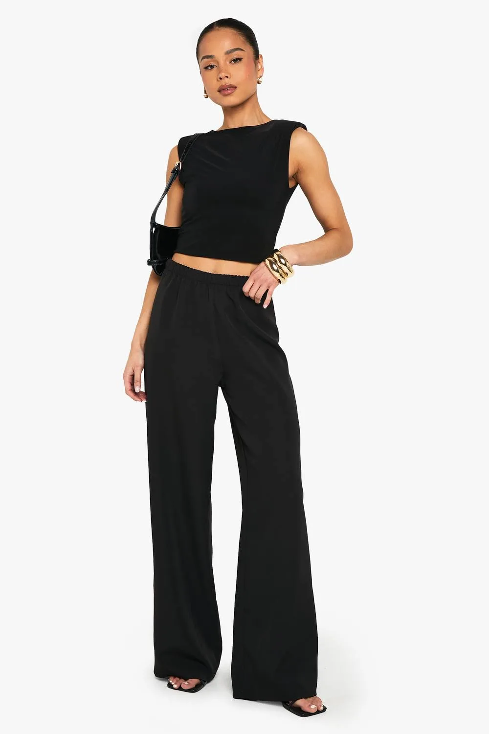 Woven Elasticated Wide Leg Trousers by boohoo