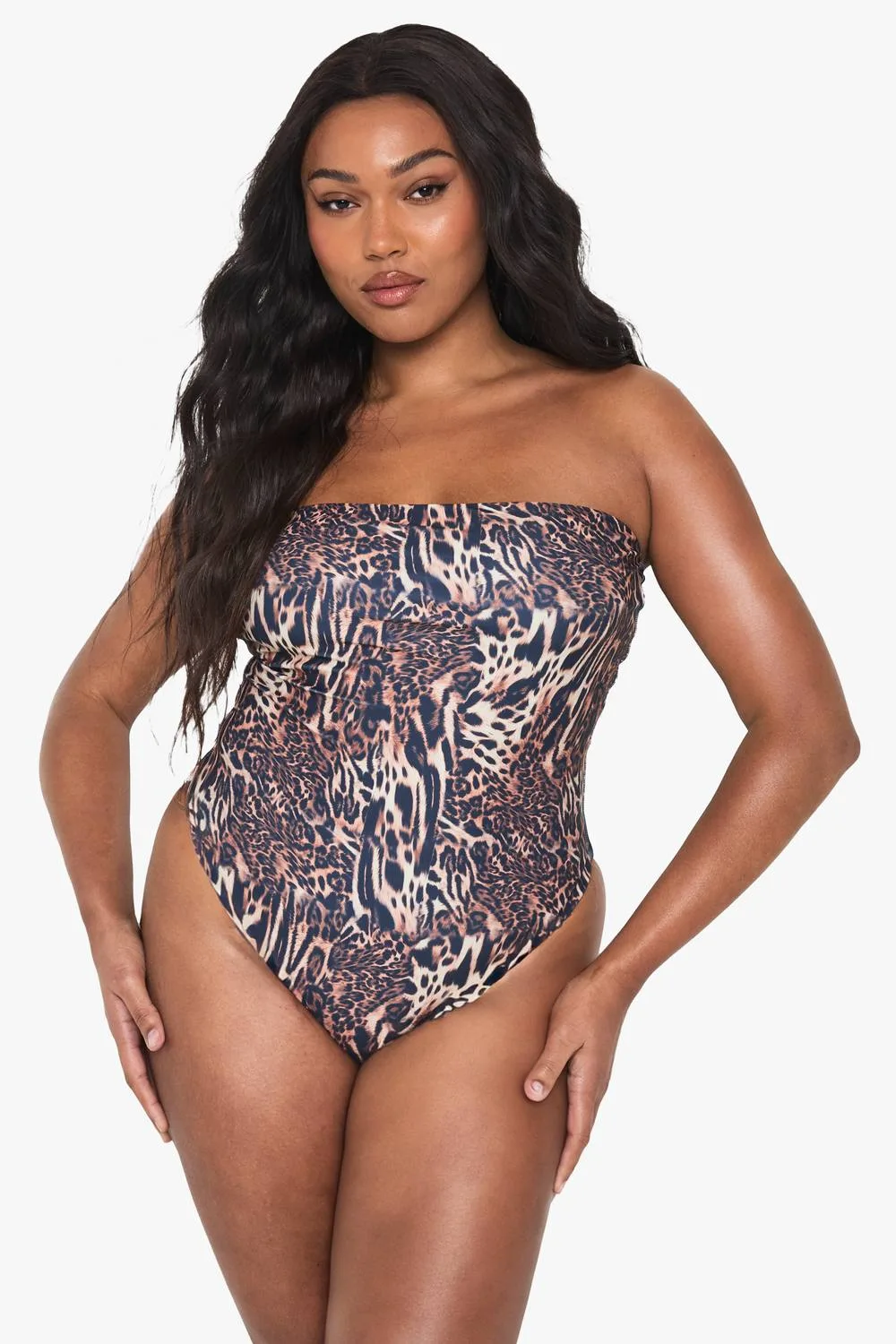 Swimwear Essentials Leopard Bandeau Swimsuit by boohoo