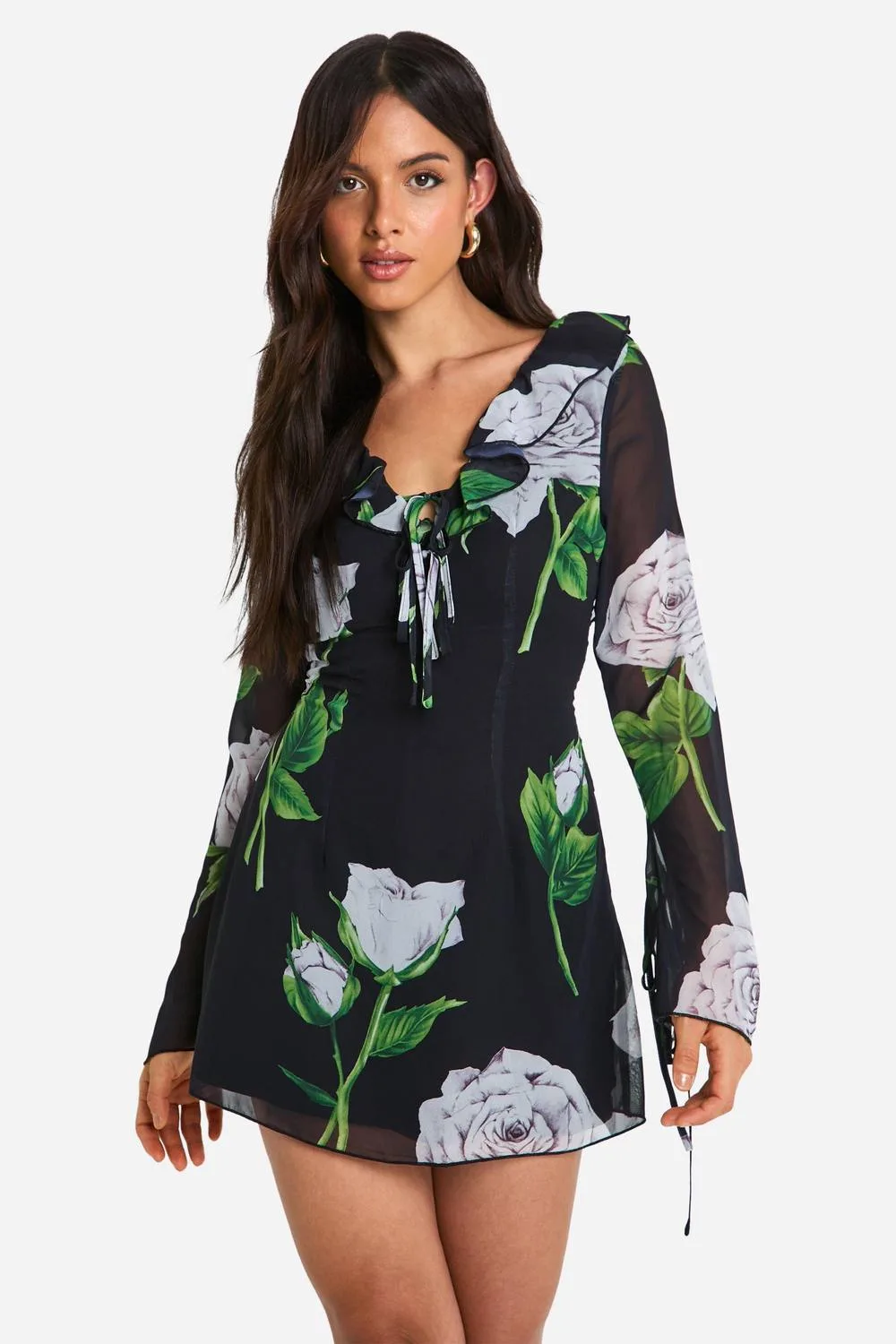 Floral Chiffon Ruffle Shift Dress by boohoo