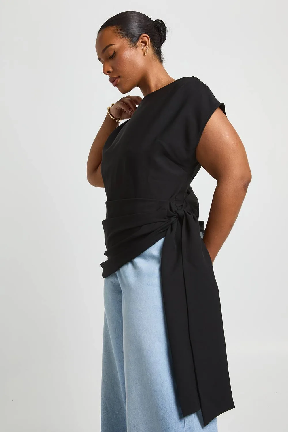 Slash Neck Drape Side Top by boohoo