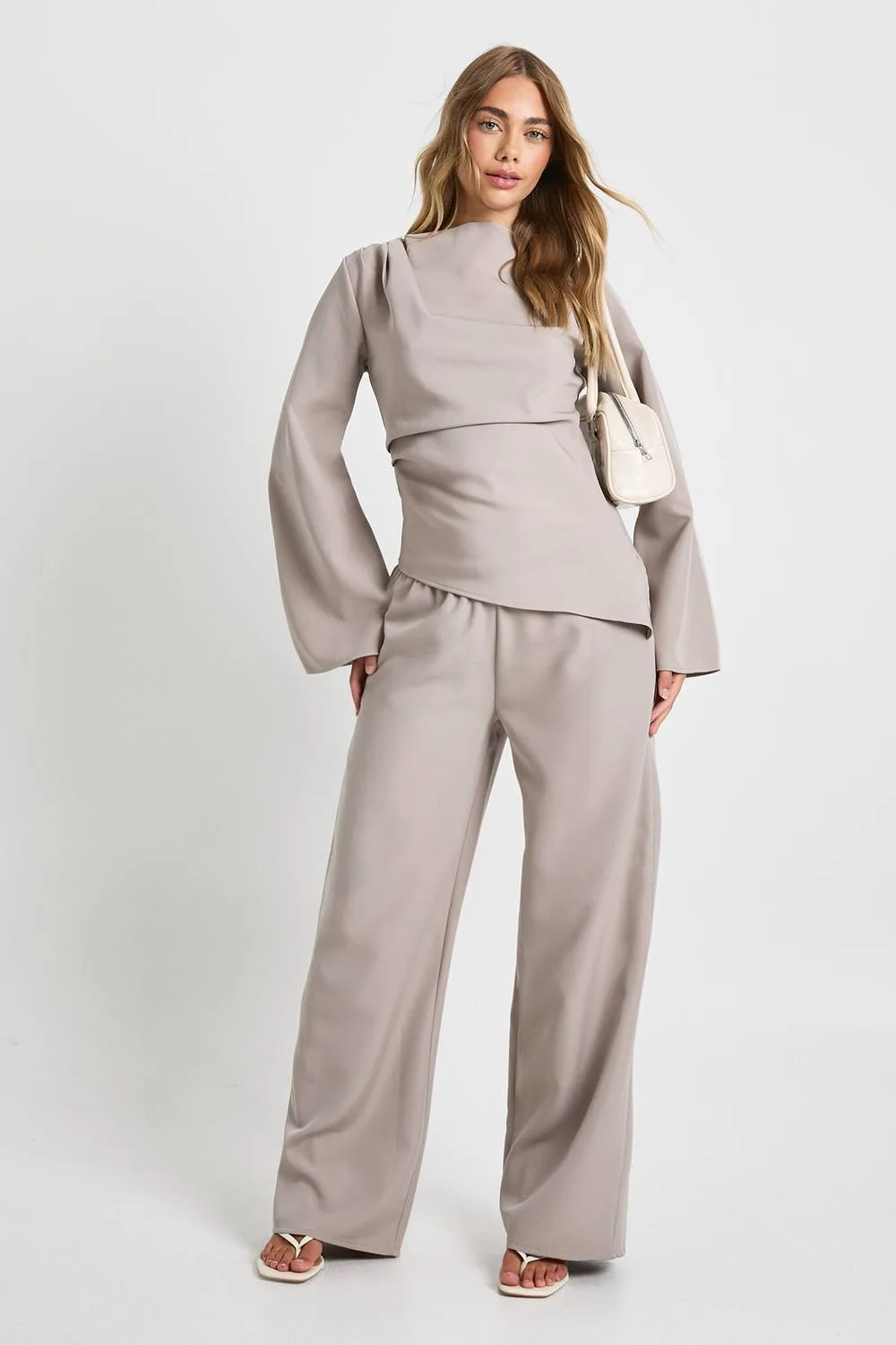 Draped Asymmetric Top & Wide Leg Trouser Co-Ord