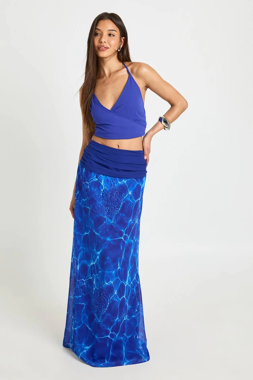 Chiffon Ruched Waist Maxi Skirt by boohoo