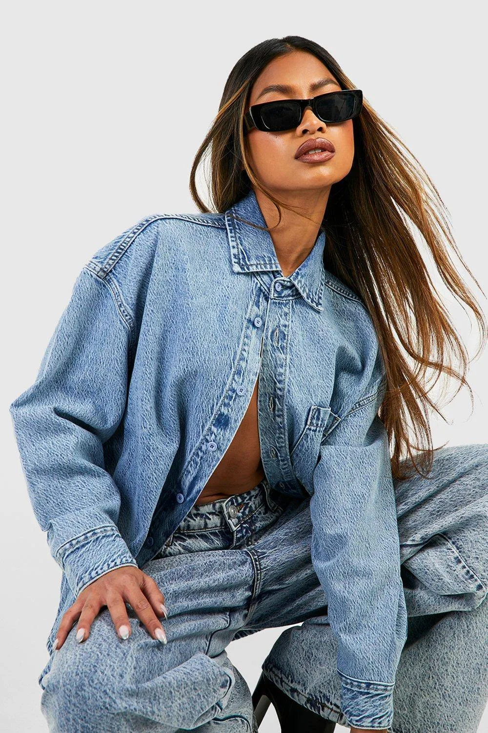 Basics Oversized Denim Shirt by boohoo