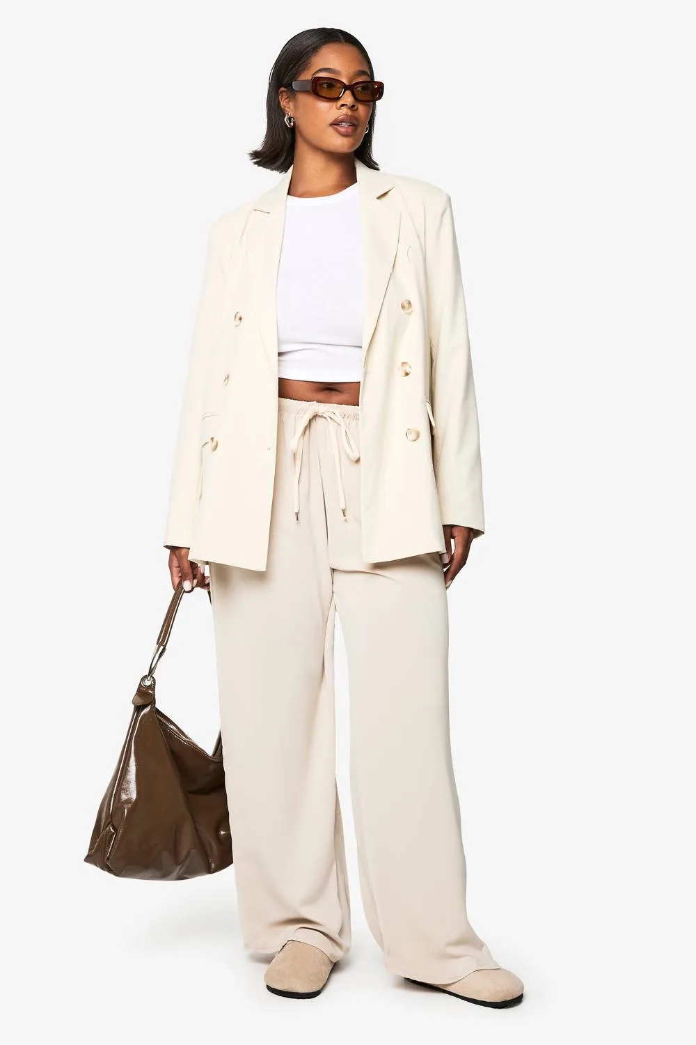 Drawstring Wide Leg Trouser by boohoo