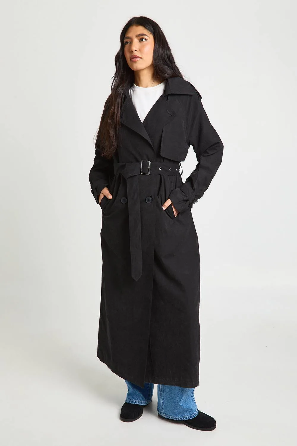 Peached Oversized Double Breast Trench Coat by boohoo