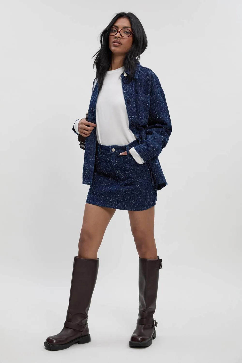 Boucle Denim Mini Skirt by boohoo
