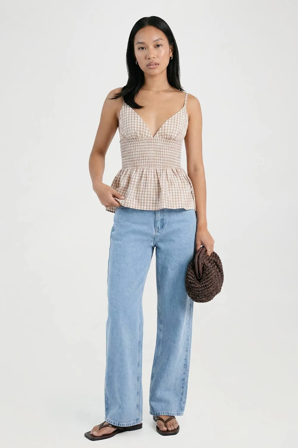 Gingham Seersucker Shirred Cami Top by boohoo